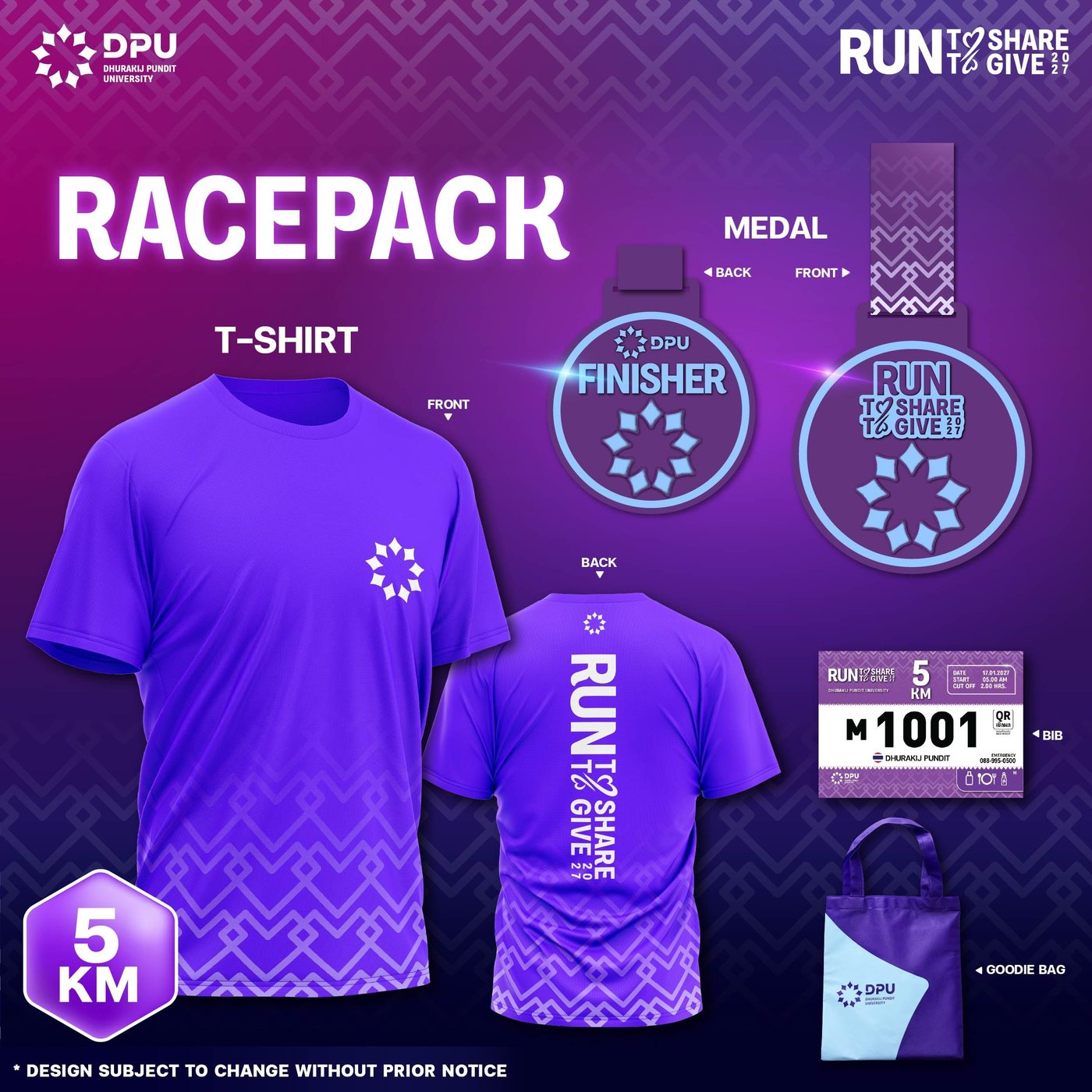 Race Pack 5KM — เสื้อ เหรียญ BIB และ Goodie Bag